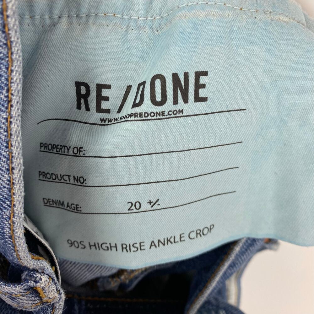 Re/Done High-Rise Ankle Crop Jeans Raw Hem Button Fly Medium Wash Womens Sz 26 - Picture 11 of 11